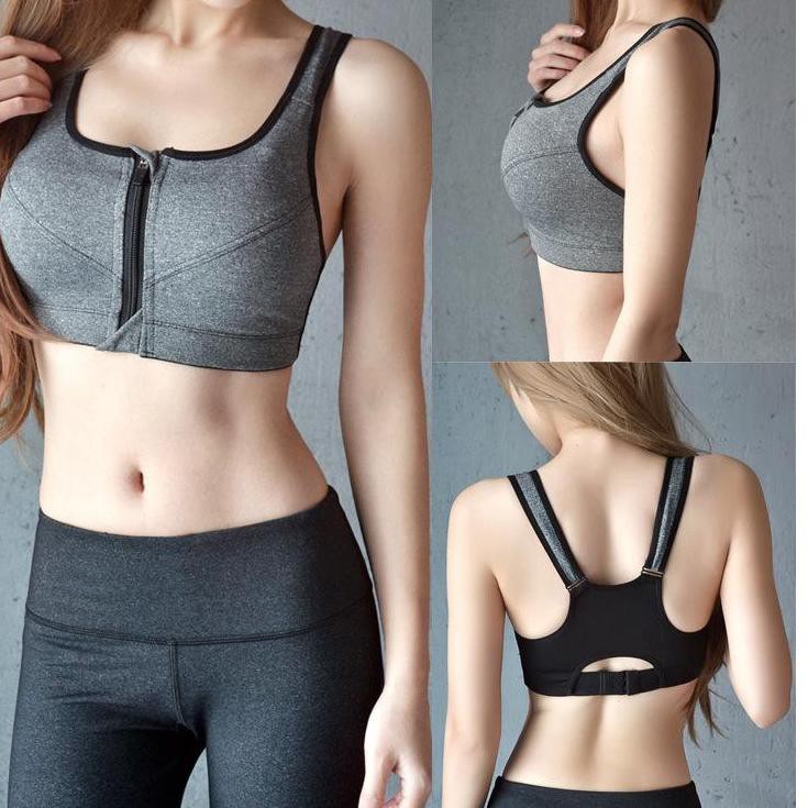 BH Olahraga Wanita Gym Fitness Senam Zumba Lari Jogging Push Up Resleting Depan - Bra Sport ZIPPER