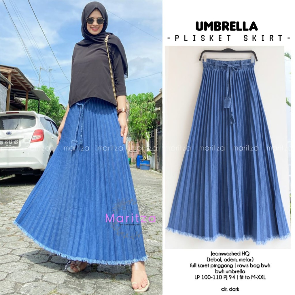 Rok Plisket Jeans Wanita