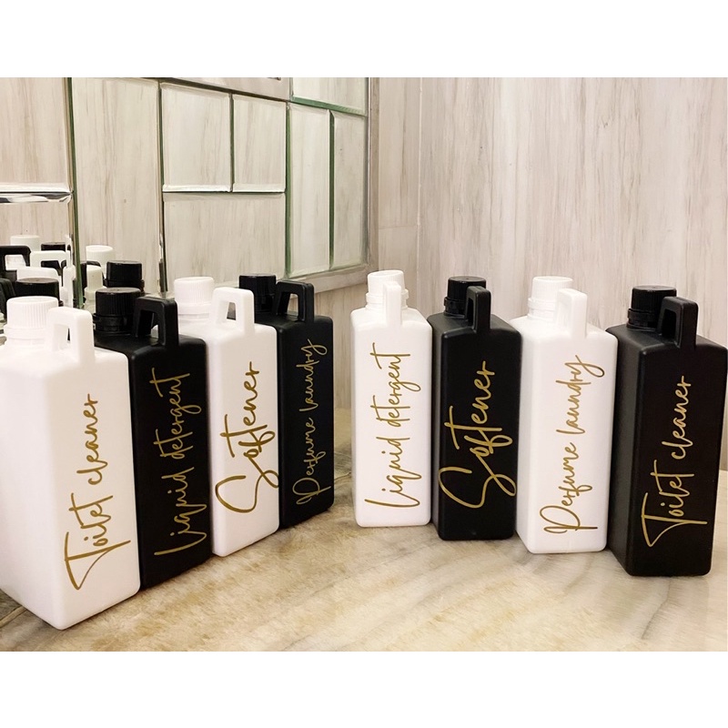 jerigen HITAM / PUTIH 1L gold new. aesthetic bottle minimalist refill organizer tempat sabun cair laundry room bathroom wadah detergent liquid estetik