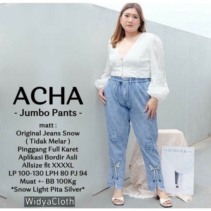 Celana Jumbo Sandwash Bahan Jeans Denim Muat Bb 70-120kg Bawahan Wanita Big Size Trendy-Pita snow blue XXXL