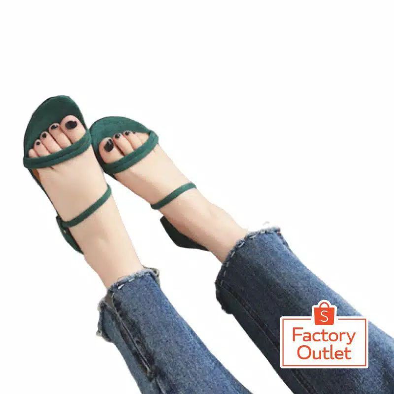 sandal hak tahu wanita pendek 3cm santai