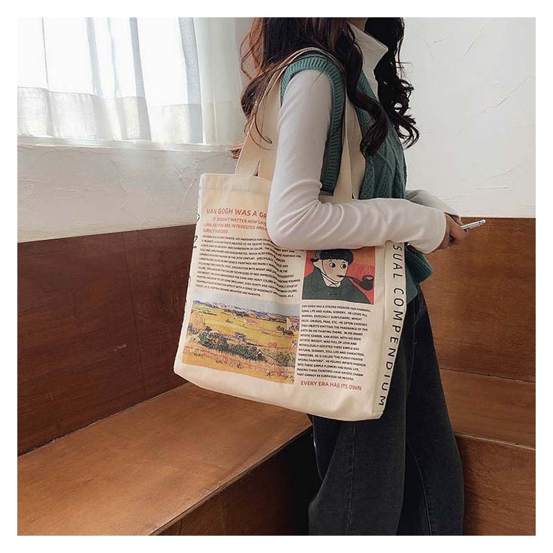 TC-03 tas canvas tote bag wanita import korea jepang simple besar van gogh