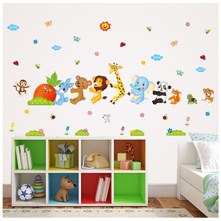 RELIZA WALL STICKER ANIMAL ANAK KIDS GAJAH PANDA JERAPAH SINGA HEWAN STIKER DINDING XL 8221