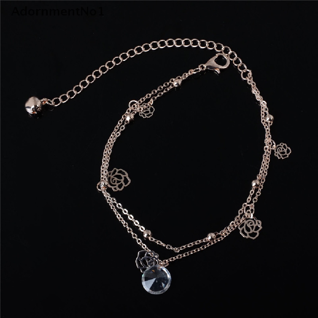 (AdornmentNo1) Gelang Kaki Lapis Emas Motif Ukir Bunga Aksen Hollow Untuk Perhiasan Wanita