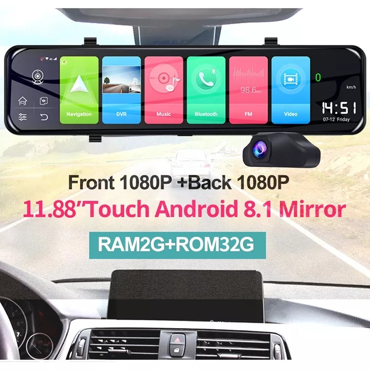 EGO Mirror Dash Cam Car Camera DVR Spion Kamera Mobil Android GPS ADAS Mirror Dash Camera