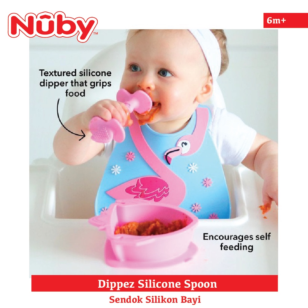 Nuby Dipeez Silicone Self Feeding Spoon Sendok Silikon Teether Bayi Berry Mart