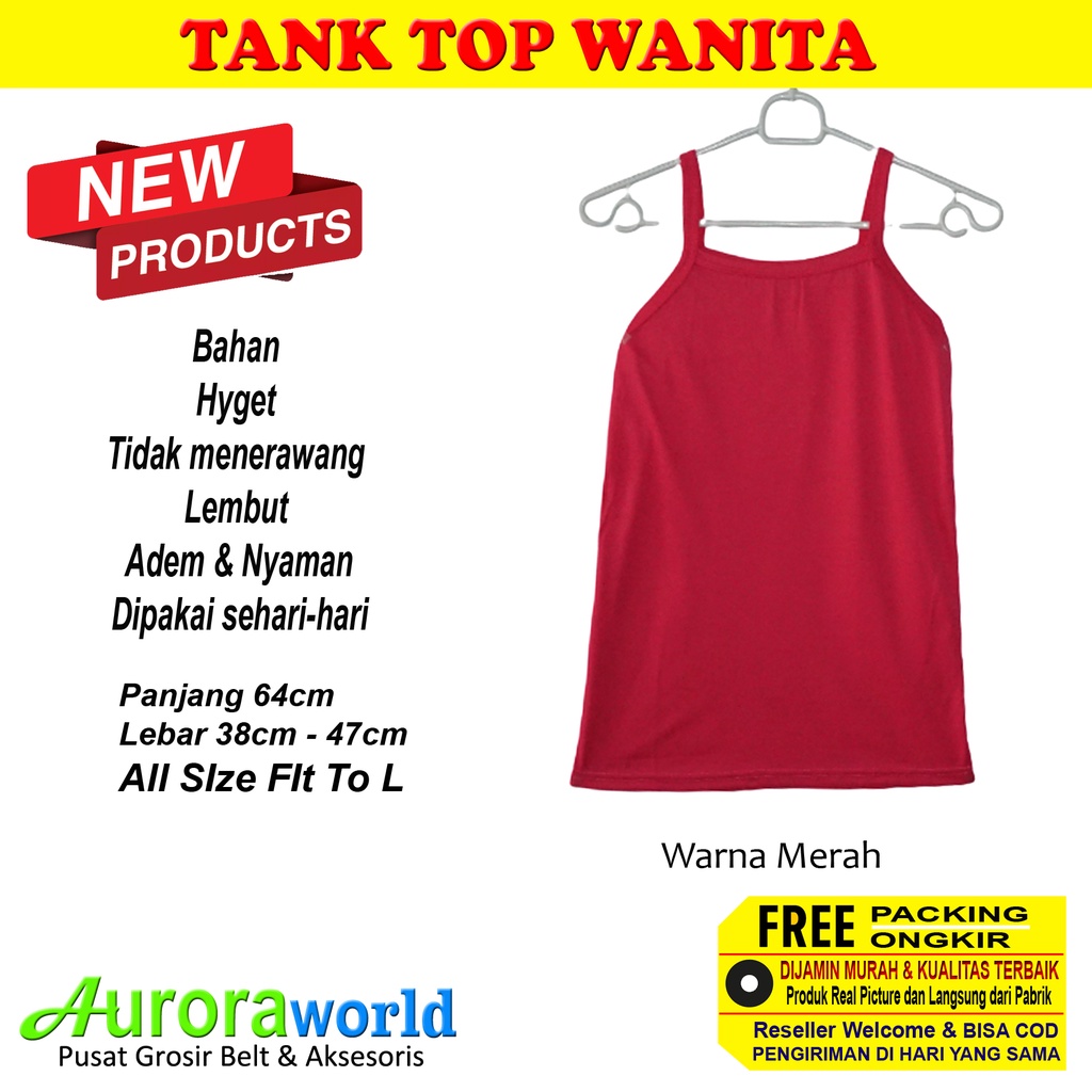 Auroraworld Tank Top tali kecil Tanktop dalaman wanita bahan Cotton Double Knit tidak menerawang, adem dan nyaman dipakai bisa COD