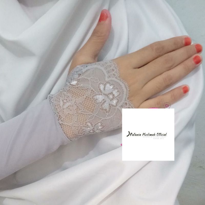 Rafania Manset Tangan Jempol Renda Brukat Besar Handsock Fingerless Renda Flower Sarung Tangan Jempo