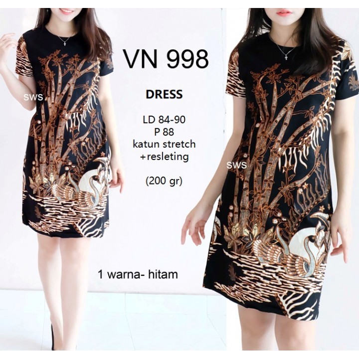 DRESS BATIK VN998 DRESS PESTA KANTOR BATIK KATUN STRETCH 