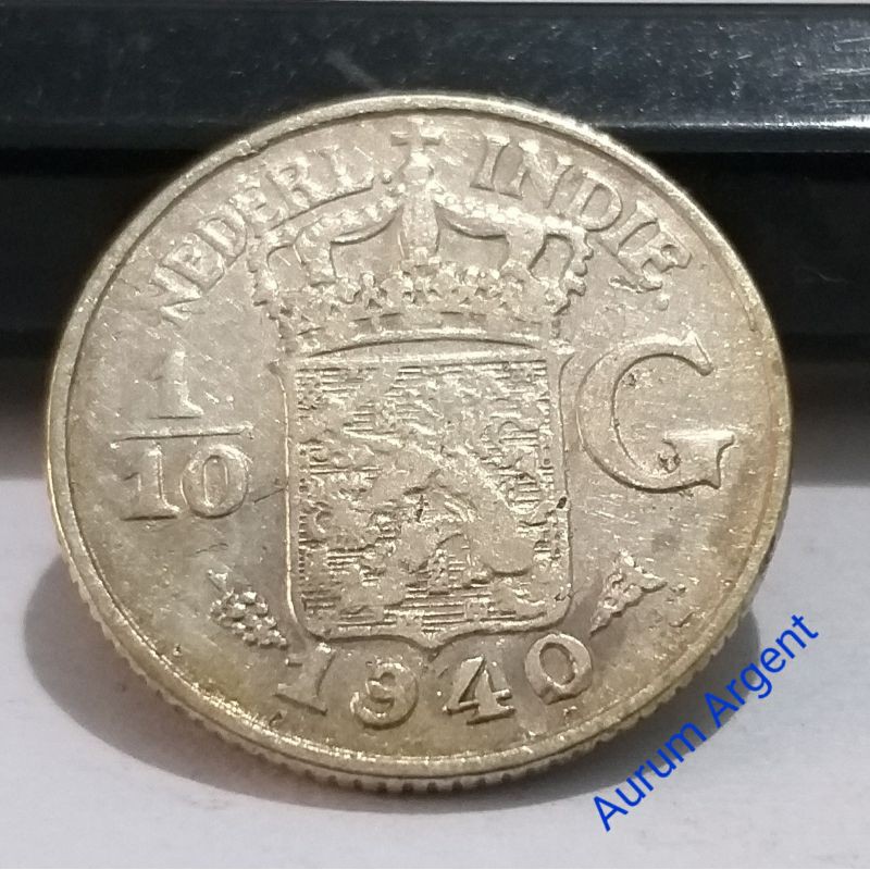 SC.25-- 1 PC KOIN PERAK KUNO ASLI 1/10 GULDEN NEDERL INDIE TH 1940. -- SILVER COIN --