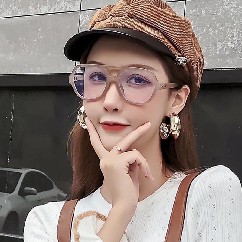 (YUZHU) COD New Fashion Aviator Kacamata Transparan INS Retro Oversized Frame Kacamata Anti Biru