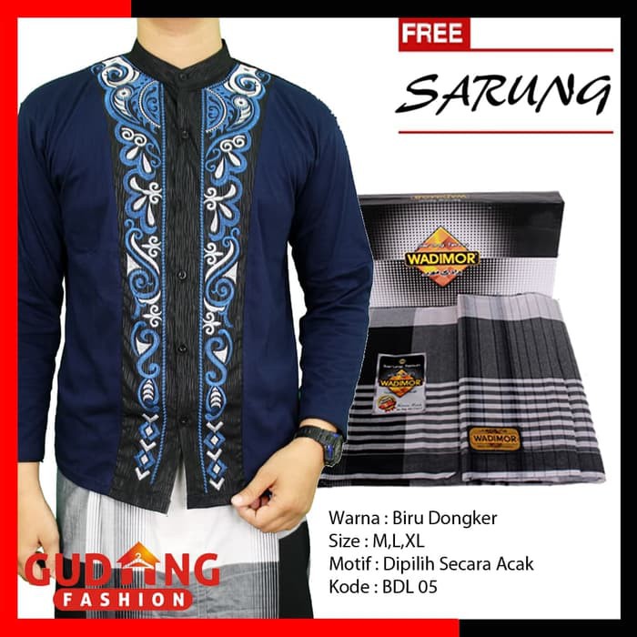 Muslimin Pria Baju Koko Lengan Panjang Plus Free Sarung Bdl Comb Navy M Koko Pria Shopee Indonesia