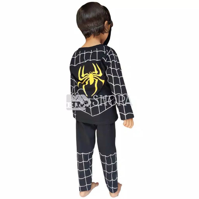 Kostum baju anak venom spiderman hitam gratis topeng