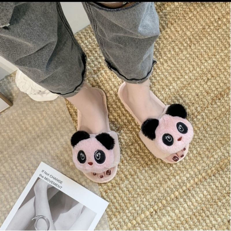 BIG SALE 4.4 Sandal Santai Boneka Panda/ Sandal Hotel Bulu Murah