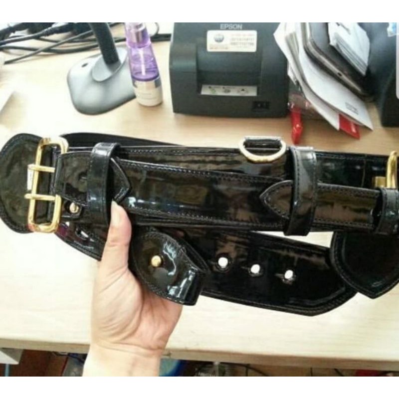 Kopel PDU 4 polisi kulit mengkilap|Kopel PDU Upacara polisi|Kopel PDU kulit hitam berikut selempang