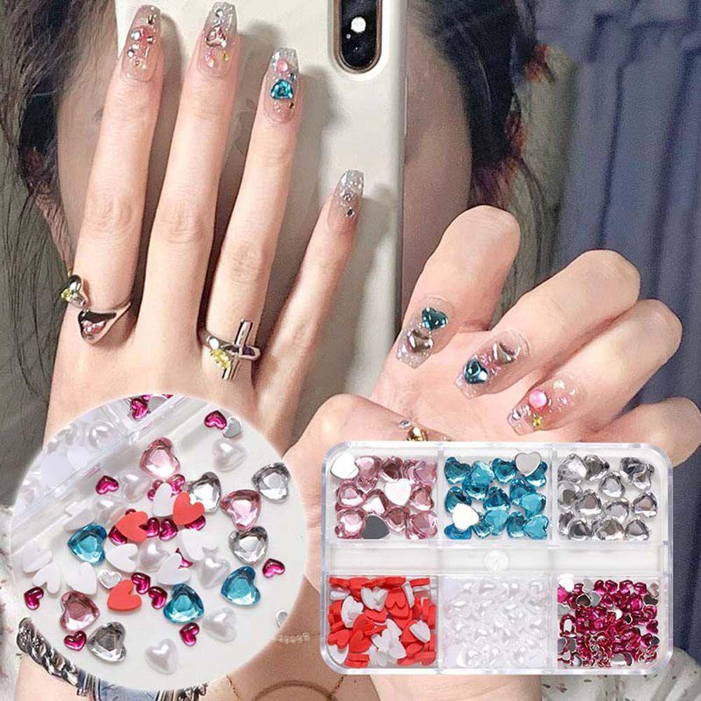 Mxbeauty Dekorasi Nail Art Super Flash Shiny Nail Tips Manikur Aksesoris Bentuk Hati Berlian Imitasi Datar Bawah Berbentuk Perhiasan Kuku Hiasan Kuku