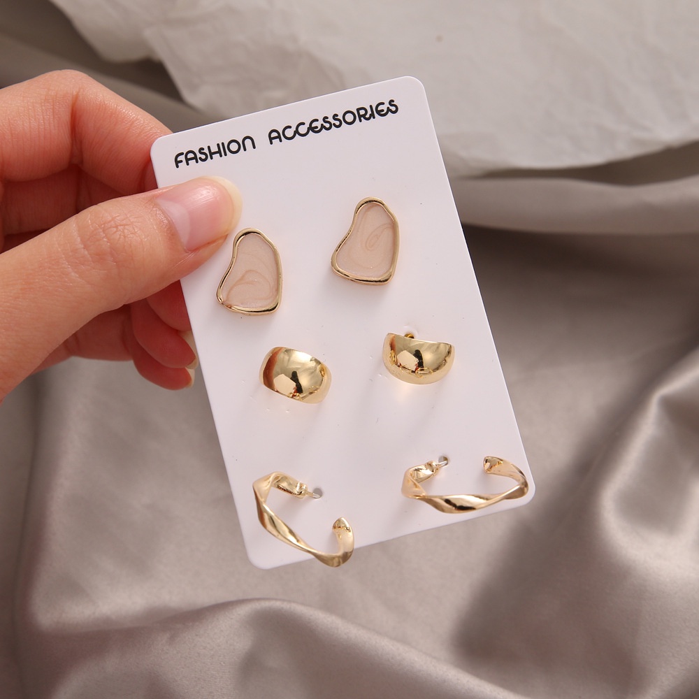 3 Pair Korean Colorful Geometric Stud Earrings Fashion Gold Hoop Earring for Women Jewelry Accessories