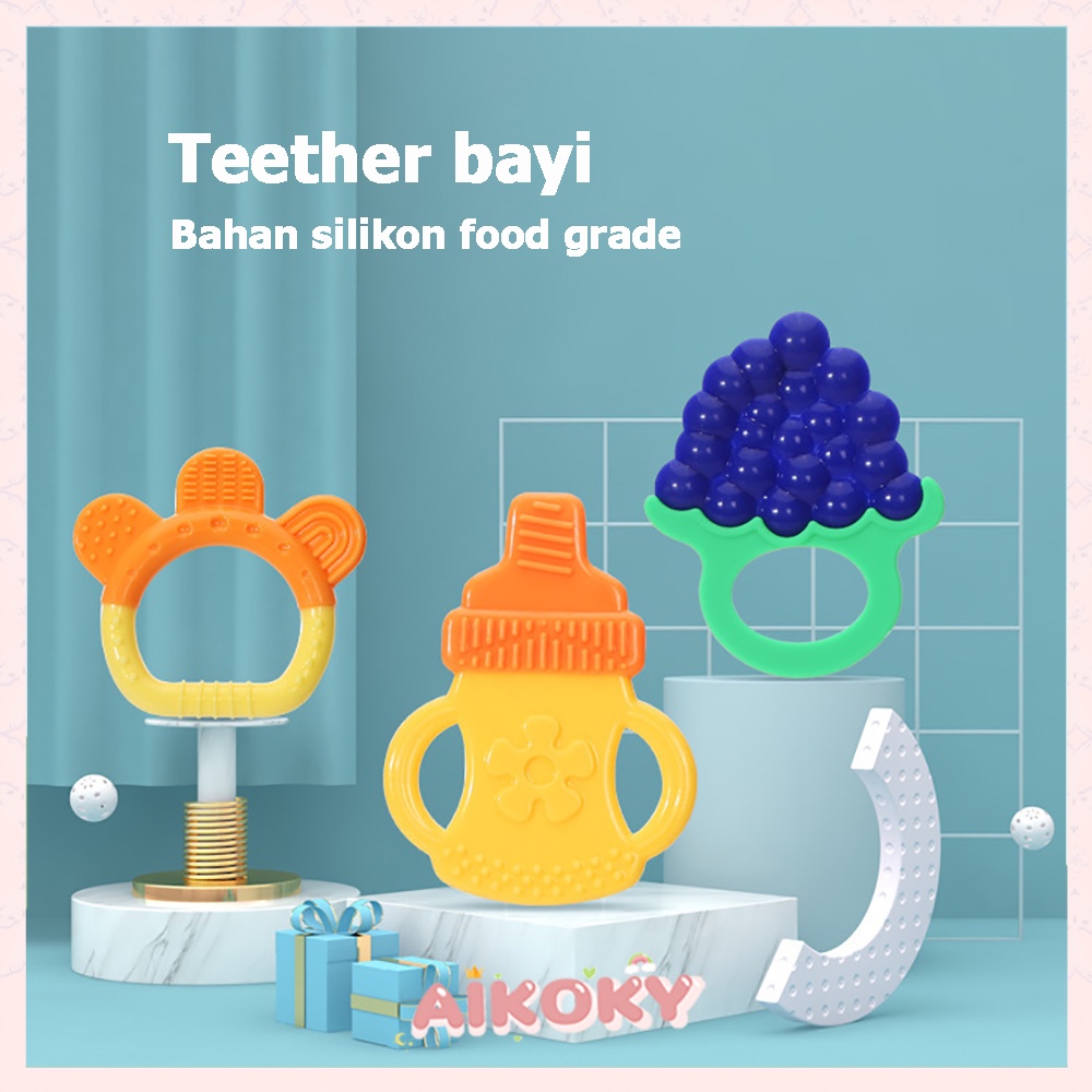 AIKOKY Teether bayi berbentuk buah Mainan gigitan bayi bahan silikon