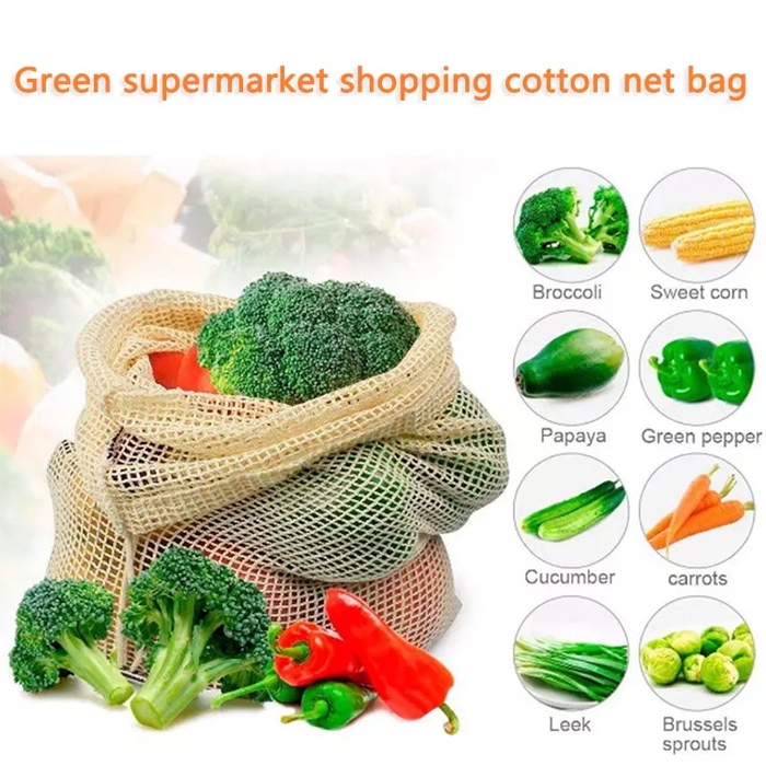 Tote Bag Belanja Tas Jaring Reusable Bag Ramah Lingkungan Kantong Belanja Lipat Besar Bahan Cotton