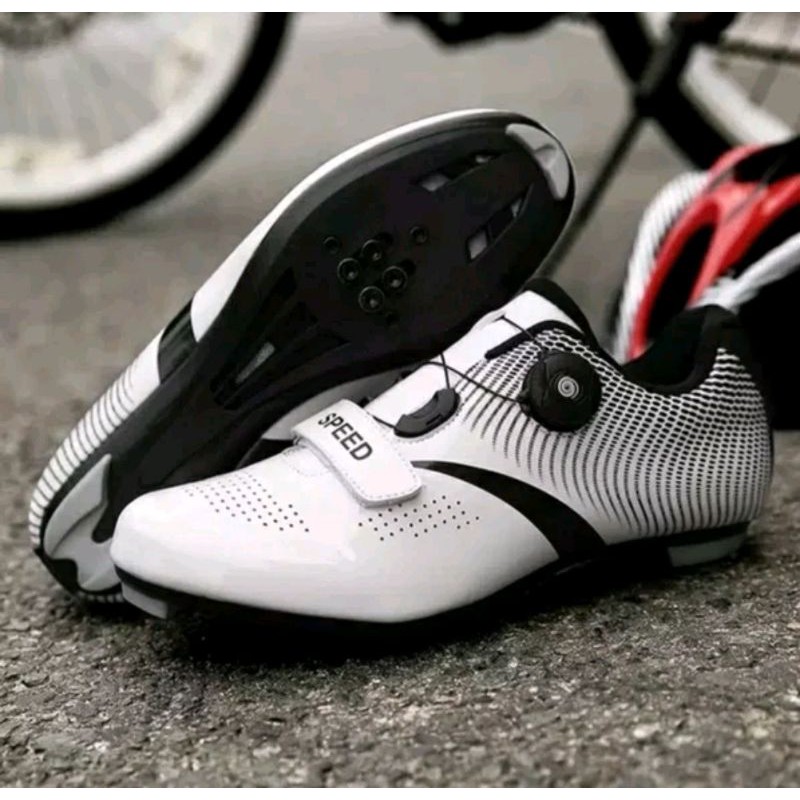 Sepatu Sepeda Cleat Merk Speed Warna Putih White Boa System Bisa Pedal Roadbike Mtb 2 in 1