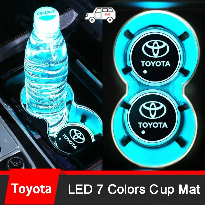 1pc Tatakan Gelas Dengan Lampu Led Cas USB Untuk Toyota Vios Yaris Rush Avanza Corolla Etions RAV4