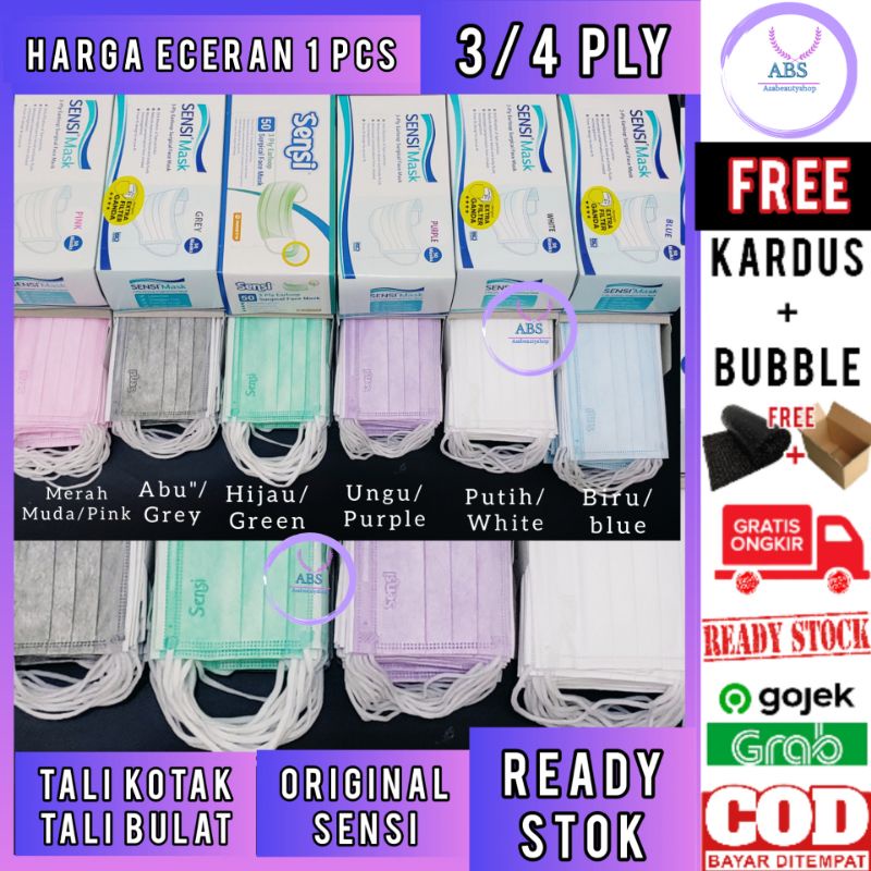 Masker Sensi 3Ply 4Ply Eceran Satuan Grosir Original /sensi mask Duckbill Dewasa, Anak 3ply Ecer / M