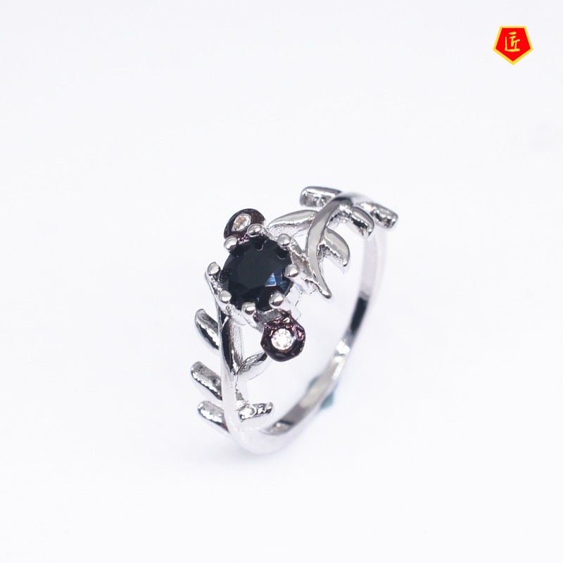 [Ready Stock]Creative Personality Black Gem Tree Ring for Women