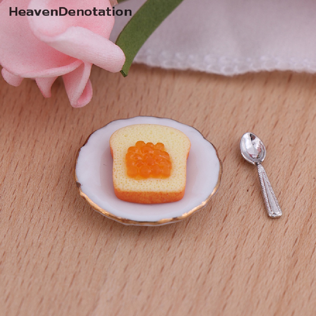 (Heavendenotation) 3pcs / Set Miniatur Piring + Sendok Roti Panggang Skala 1: 12 Untuk Aksesoris Rumah Boneka