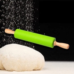 ROLLING PIN SILICONE DENGAN PEGANGAN KAYU/ PENGGILING ADONAN SERBAGUNA / ROLLING PIN UNTUK ADONAN