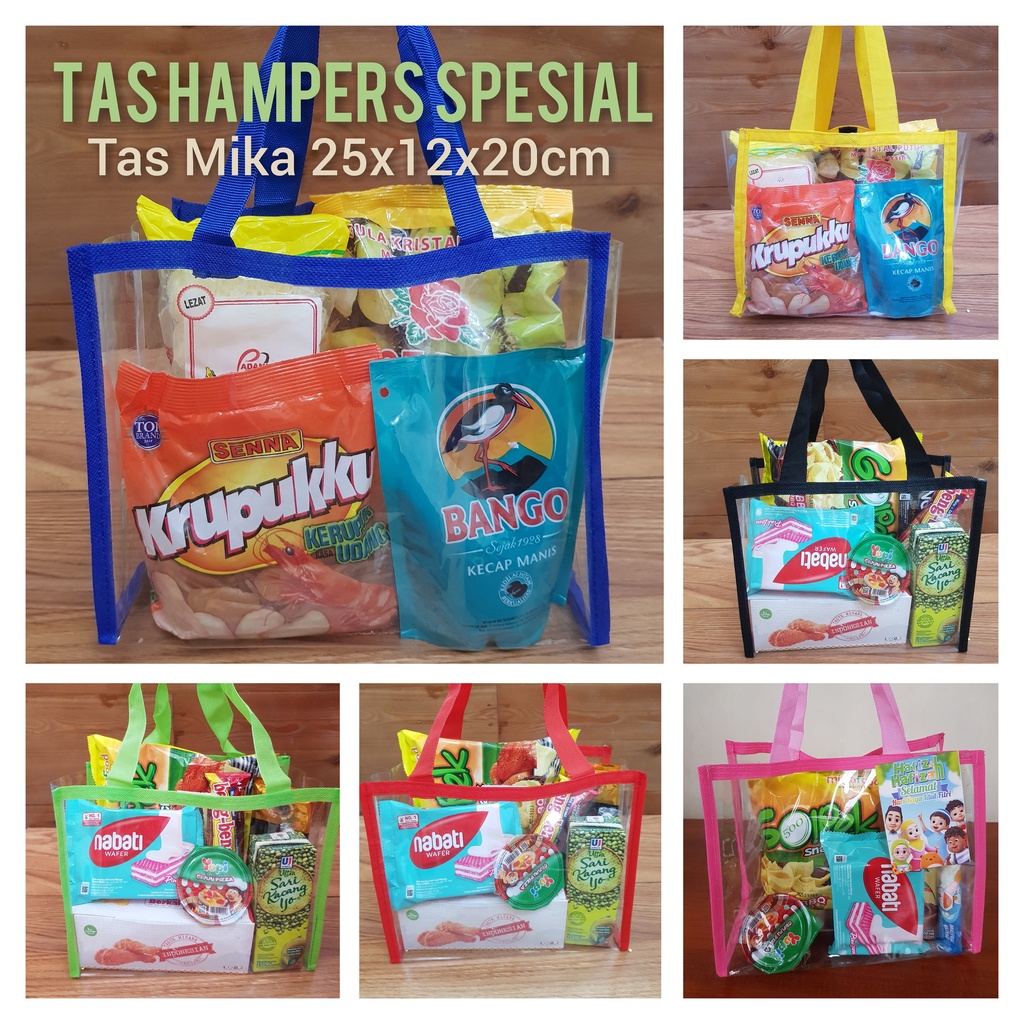 Tas Mika Transparan Uk. 25x12x20 Souvenir Hampers Toples 250gr Hajatan Tote Bag Kado Ultah Anak