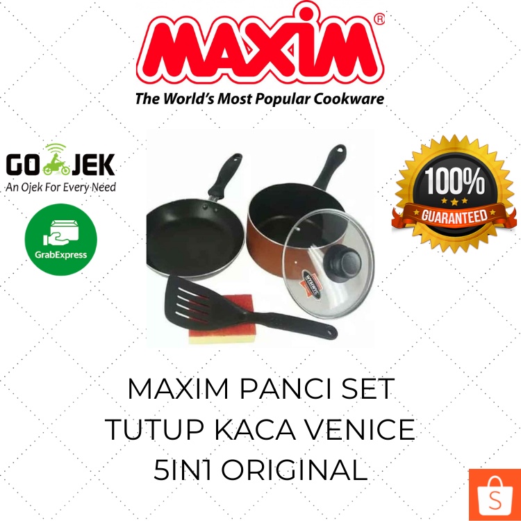 Maxim Panci Set Tutup Kaca 5in1 Venice / Panci Set Spatula Murah Anti Lengket Lengkap Original