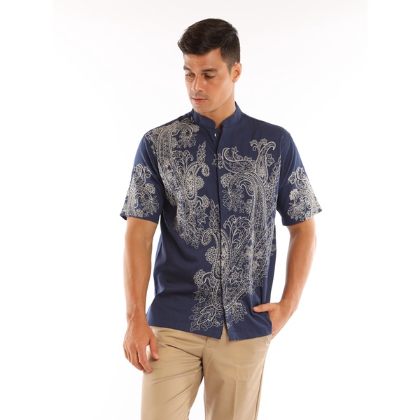 M2 Mandala Bohemian Kemeja Pria Lengan Pendek Navy