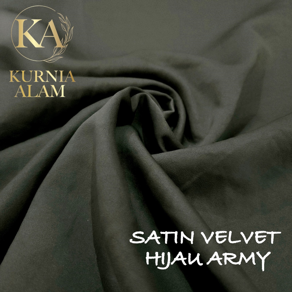 Kain Silk Saten Velvet Warna Hijau Army Bahan Hijab Dress Premium Grade A Meteran Lebar 1.5meter