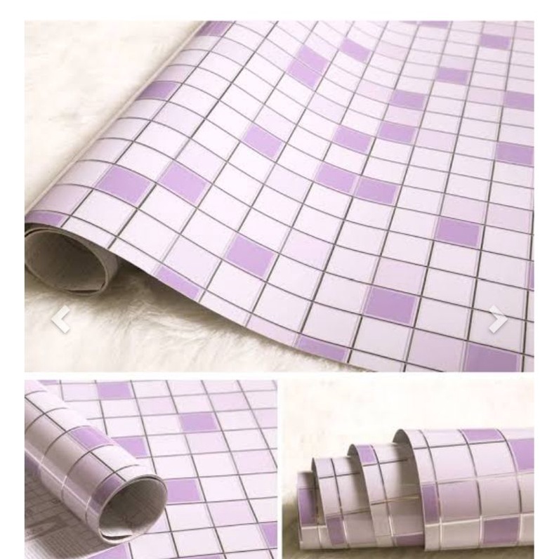 Grosir Murah_Wallpaper Sticker Dinding Kamar Mandi dan Dapur Ungu Keramik  Minimalis