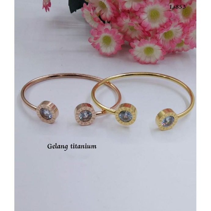 Fourfashion Gelang Titanium Flexibel Permata Bulat S214