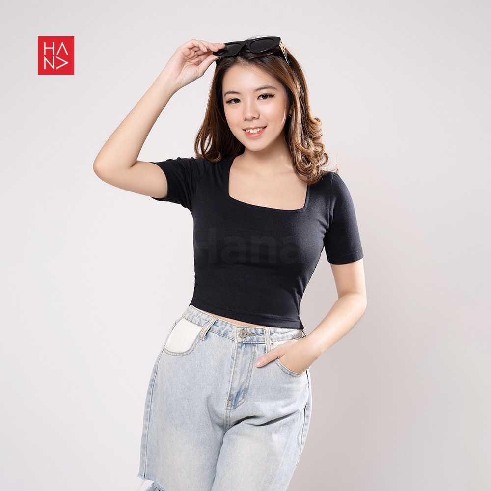 HanaFashion JKT - Martina Basic T Shirt / Kaos Crop Top Murah Wanita Square Neck - TS177