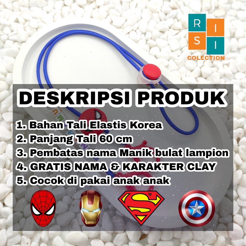 Tali Kalung Konektor Strap Masker Anak FREE Nama Karakter Super Hero