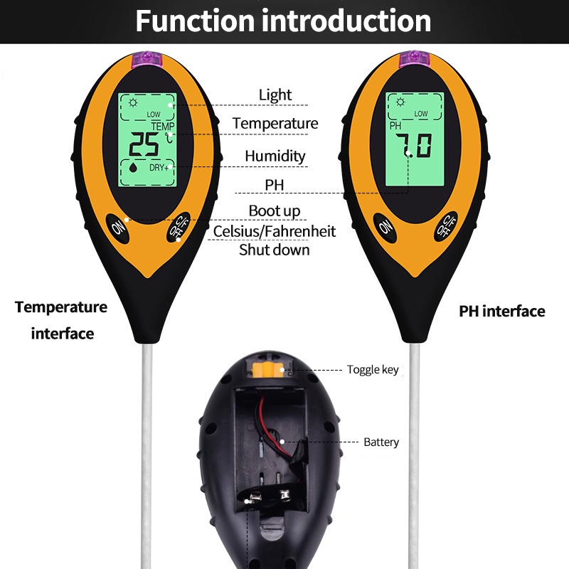 4 in1 Digital Soil Analyzer Tester Meter Soil Sunlight PH Acidity Moisture Meter for Plants Alat Ukur pH Tanah