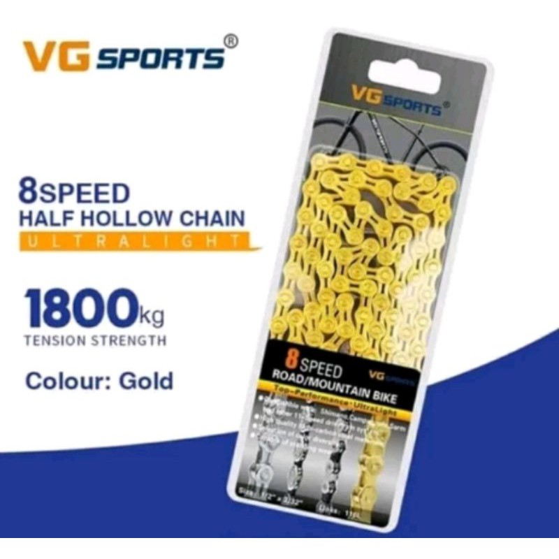chain rantai VG SPORTs 8 speed gold half hollow 116 link ultralight seli mtb road bike sepeda