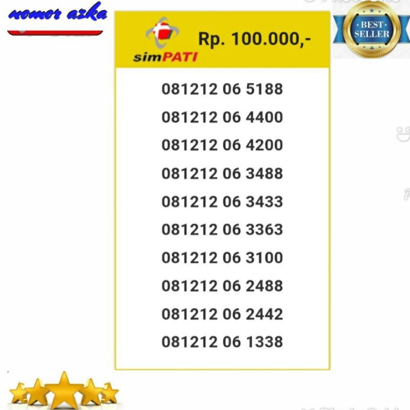 Nomer Cantik Kartu Simpati 081212 02 8400 Seri Ratusan 400 Hoki Bsm02