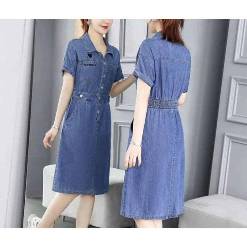 DRESS JEANS WANITA +BORDIR BELAKANG ADA KARET