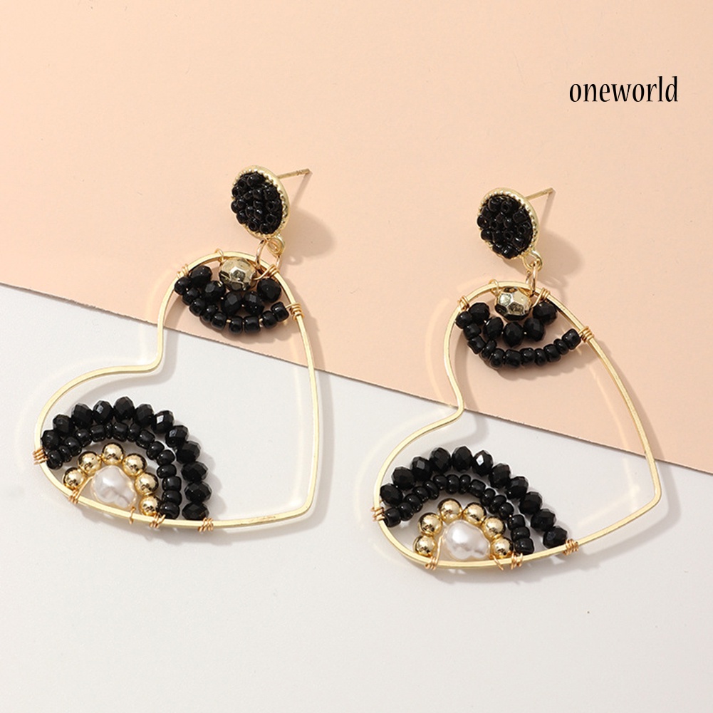 OW# Boho Women Beads Heart Big Hollow Dangle Ear Stud Earrings Party Club Earrings