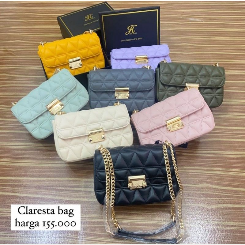 Claresta bag only Black and White jims honey diskon 50% tas bahu tali rantai