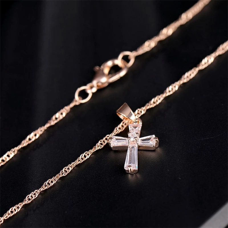 Classic Cross Crystal Pendant Necklace women Fashion Cubic Zirconia Long Necklace Jewelry Accessories Gifts Sweet Heart Jewelry