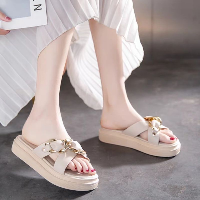 Sandal Slop Wanita Fashion Import Premium Quality DF 554 Terbaru Korean Style Sendal Kulit Tasya Viral Kekinian NF2029 Bisa Cod