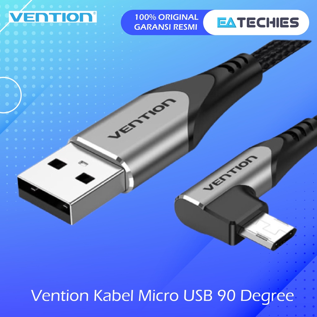 Vention Kabel Micro USB 90 Degree Angle Fast Charge for Smartphone - 3A Grey Siku, 1 Meter