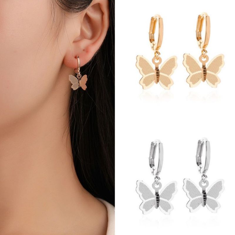 Anting Klip Tusuk Kupu Kupu Alloy Butterfly Clip Earrings Tipis