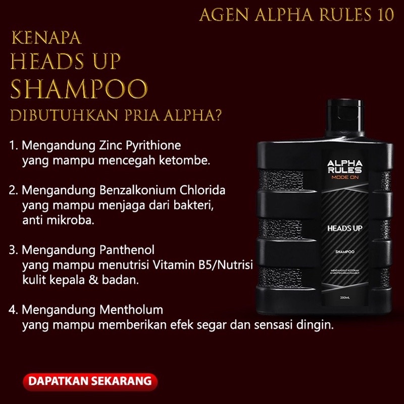 ALPHA RULES HEADS UP SAMPO SHAMPO SHAMPOO RAMBUT PRIA PERAWATAN RAMBUT PRIA ALPHARULES