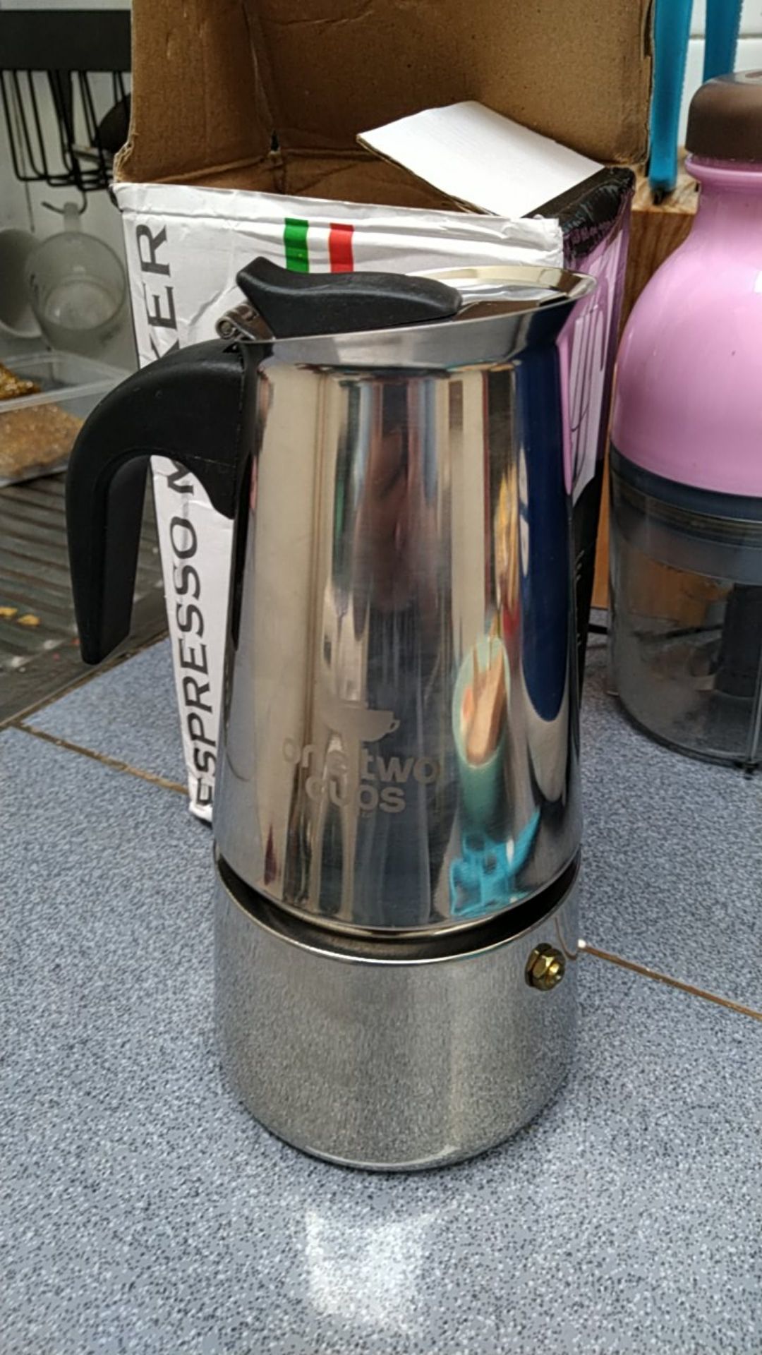 Onetwocups Espresso Coffee Maker Moka Pot Teko Stovetop Filter Stainless Steel - Silver