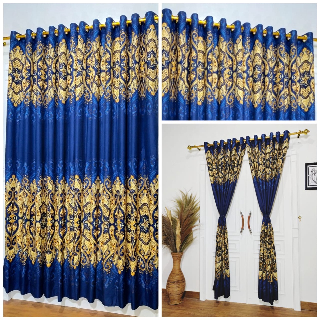 Gorden Polos Embos murah smokring 12 lubang Pintu Jendela Gorden Coklat polos Gordyn Hordeng Tirai-SULTN BIRU T220X135